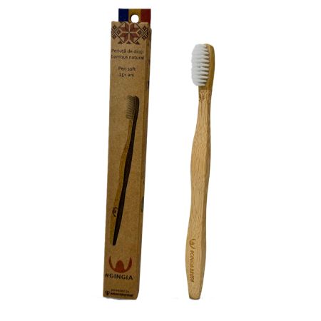 Periuță de dinți din bambus, 15+ ani, soft, alb, 1 bucata, Gingia