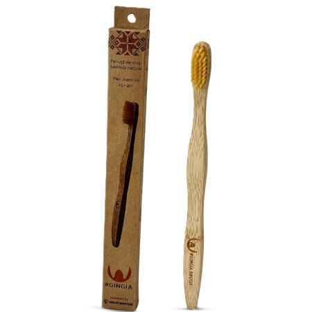 Periuță de dinți din bambus, 15+ ani, medium, galben, 1 bucata, Gingia