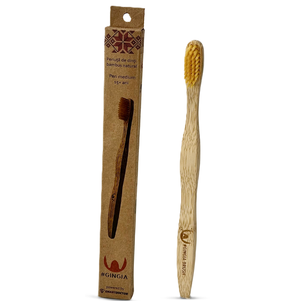 Periuta galbena de dinți din bambus pentru 15+ ani, Medium, 1 bucata, Gingia