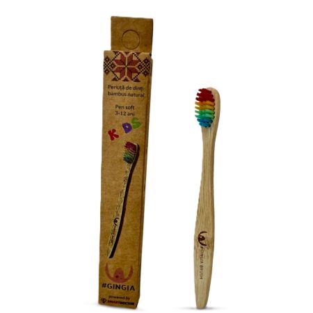 Periuta de dinti din bambus, 3-12 ani, soft, curcubeu Kids, 1 bucata, Gingia