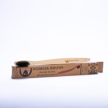 Periuta de dinti din bambus, 6+ani, soft, negru, 1 bucata, Gingia 607650