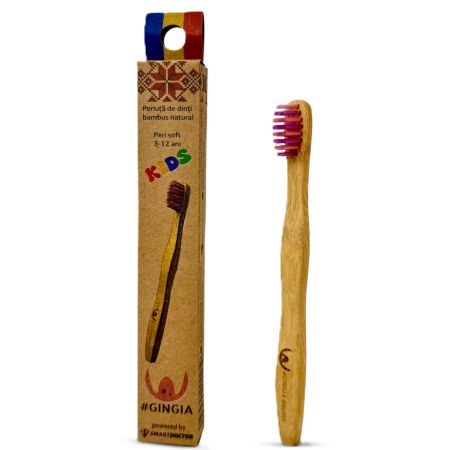 Periuta mov-roz de dinti din bambus pentru copii 3-12 ani Kids, Soft, 1 bucata, Gingia