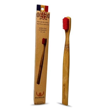 Periuta roz de dinti din bambus pentru 15+ ani, 6580 peri ultrasoft, 1 bucata, Gingia