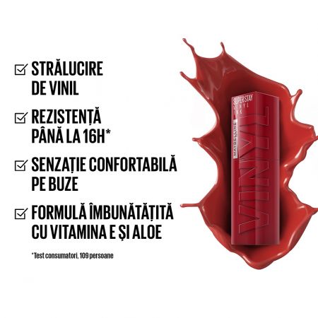 Ruj lichid rezistent cu stralucire de vinil Nuanta 10 Lippy SuperStay Vinyl Ink, 4.2 ml, Maybelline 554022