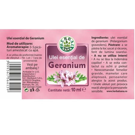 Ulei esential de geranium 100% pur, 10 ml, Herbavit 635979