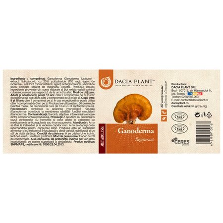 Ganoderma, 60 comprimate, Dacia Plant 737643