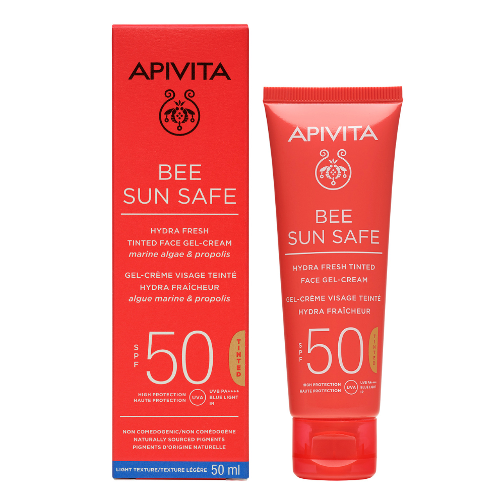 Crema-gel protectie solara ten SPF50, Hydra Fresh Tinted Bee Sun Safe, 50 ml, Apivita