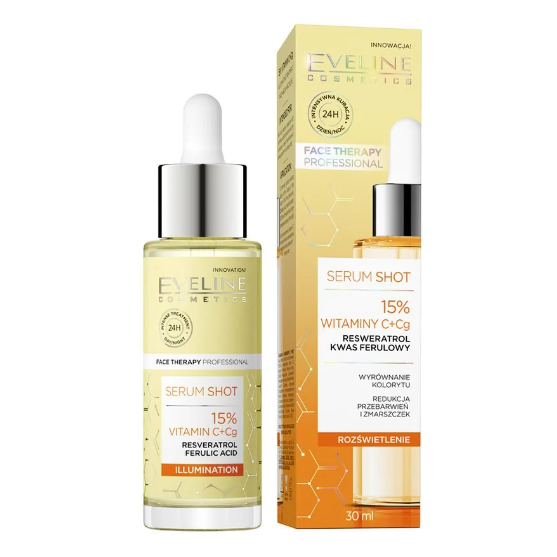 Ser iluminator cu vitamina C + Cg 15% Serum Shot, 30 ml, Eveline Cosmetics