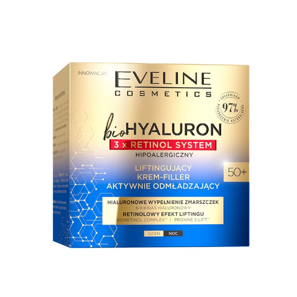 Crema lifting 50+ Bio Hyaluron 3 x Retinol System, 50 ml, Eveline Cosmetics