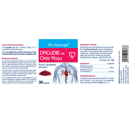 Drojdie de orez rosu, 30 capsule, Bio Synergie 705888