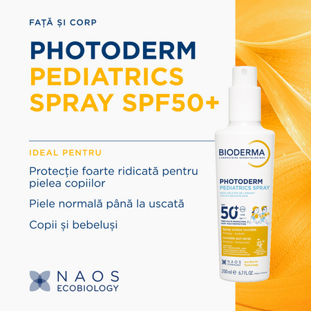 Spray protectie solara pentru copii Photoderm Pediatrics, SPF 50+, 200 ml, Bioderma 737066
