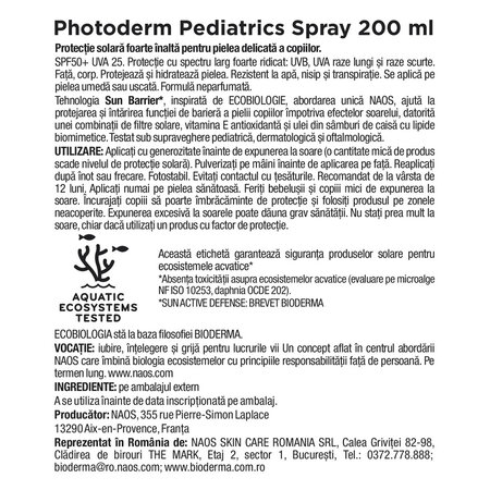 Spray protectie solara pentru copii Photoderm Pediatrics, SPF 50+, 200 ml, Bioderma 737081