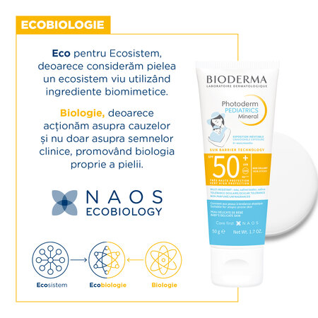 Crema minerala protectie solara pentru copii Photoderm Pediatrics, SPF 50+, 50 g, Bioderma 737046
