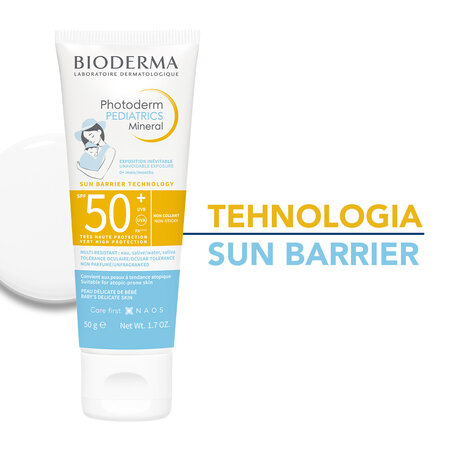 Crema minerala protectie solara pentru copii Photoderm Pediatrics, SPF 50+, 50 g, Bioderma 737043