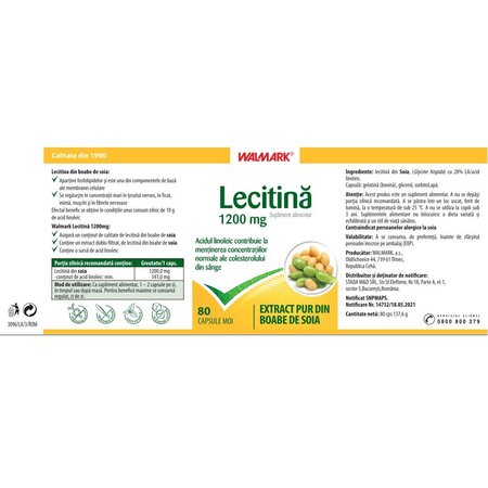 Lecitina, 1200 mg, 80 capsule, Walmark 698161