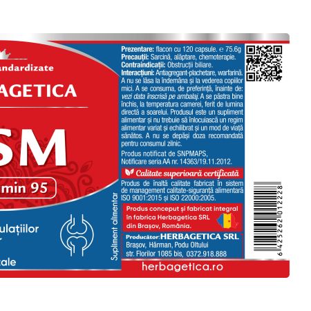 MSM + Cucumin 95, 120 capsule, Herbagetica 709006