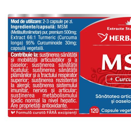 MSM + Cucumin 95, 120 capsule, Herbagetica 709005