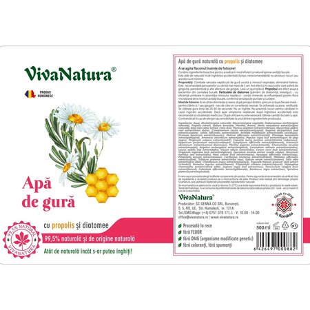 Apa de gura cu propolis si diatomee, 500 ml, Vivanatura 710153