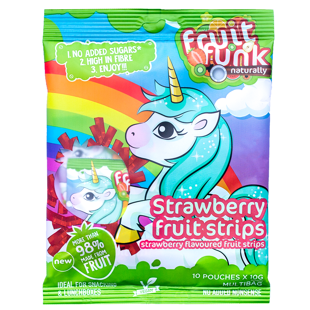 Gustare din fructe cu capsuni Unicorn, 100 g, Fruitfunk