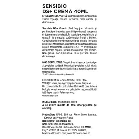 Crema anti-roseata Sensibio DS+, 40 ml, Bioderma 710291