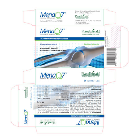 MenaQ7 vitamina K2 naturala, 30 capsule, Plant Extrakt 734116