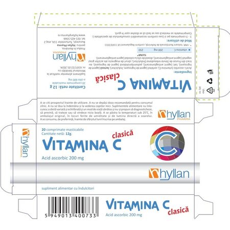 Vitamina C clasica, 20 comprimate masticabile, Hyllan 702108