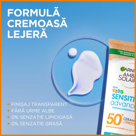 Lapte de corp pentru copii cu protectie solara SPF 50+ Sensitive Advanced Ambre Solaire, 175 ml, Garnier 594740