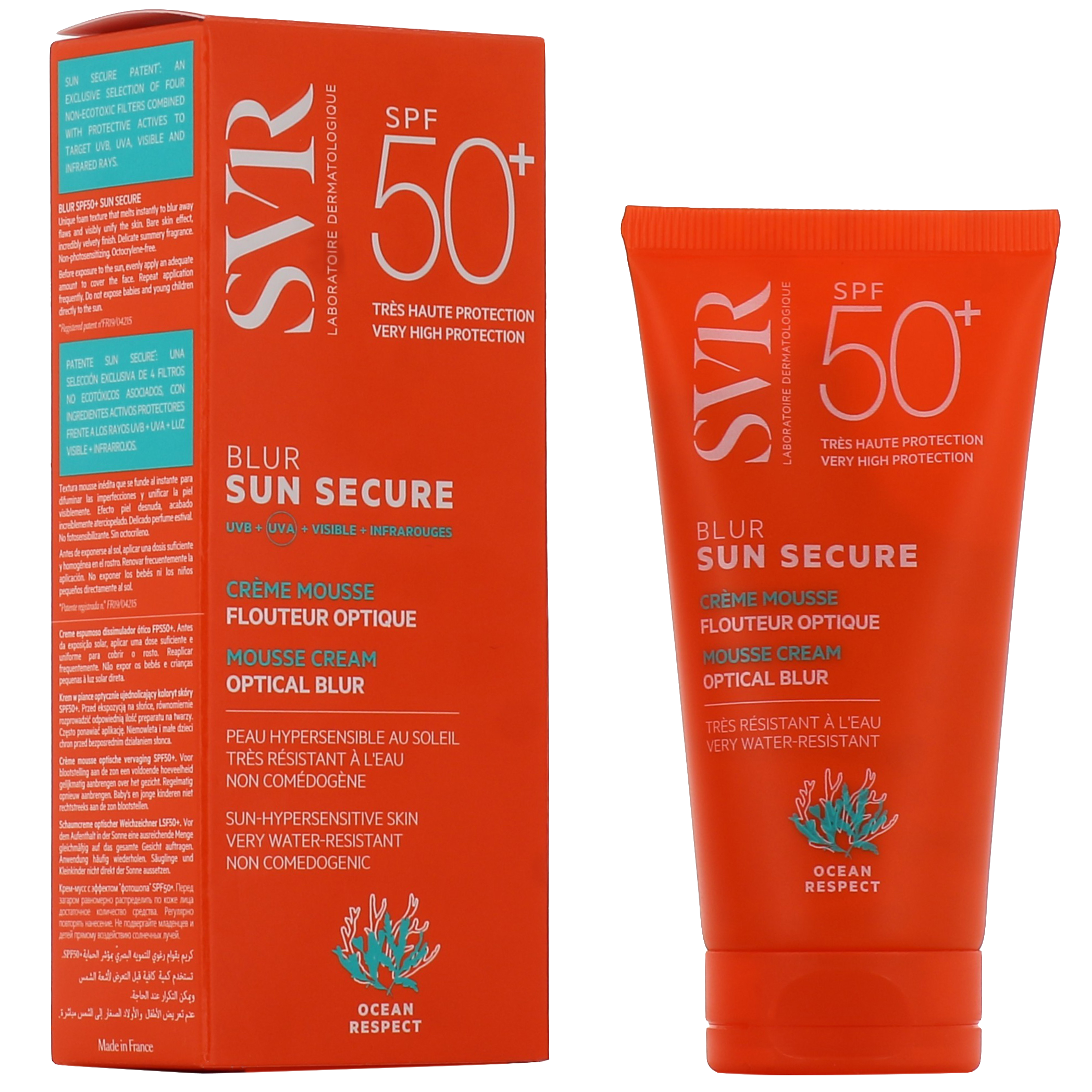 Crema spuma pentru protectie solara fara parfum Sun Secure Blur, SPF 50+, 50 ml, SVR