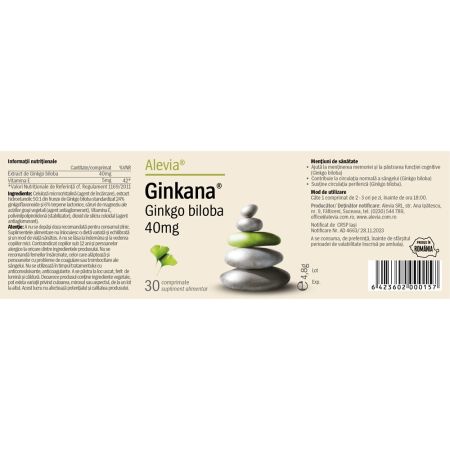 Pachet Ginkana Ginkgo Biloba, 40 mg, 30+30 comprimate, Alevia 700844
