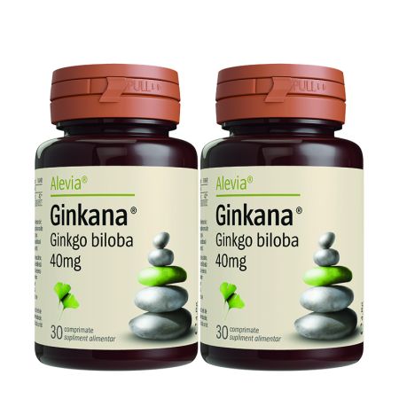 Pachet Ginkana Ginkgo Biloba 40 mg, 30 comprimate, Alevia (1+1)