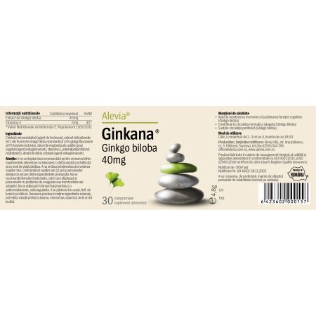 Ginkana Ginkgo Biloba 40 mg, 30 comprimate, Alevia 655840