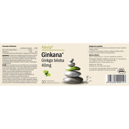 Ginkana Ginkgo Biloba, 40 mg, 30 comprimate, Alevia 700846