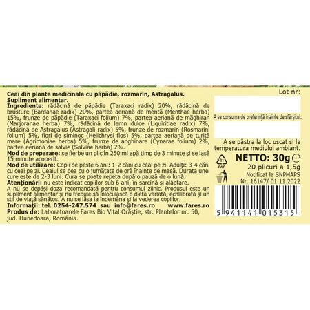 Ceai Hepatofit, 20 plicuri, Fares 623996