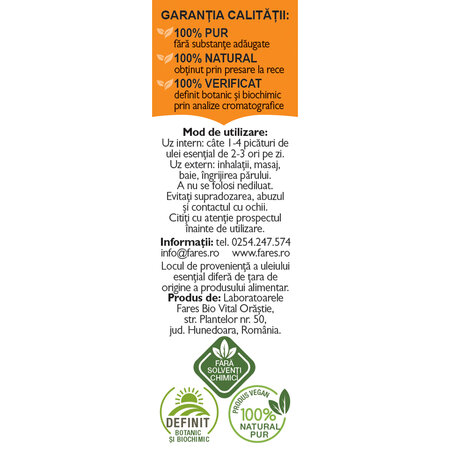 Ulei esential pur din portocale, 10 ml, Fares 621049