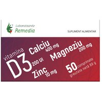 Calciu Magneziu Zinc + D3, 50 comprimate, Remedia