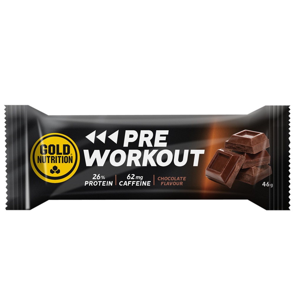 Baton proteic energizant cu aroma de ciocolata Pre Workout, 46 g, Gold Nutrition