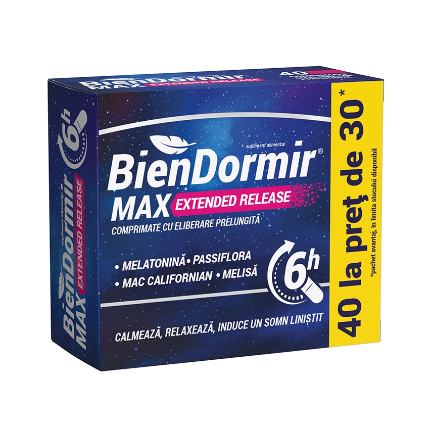 Bien Dormir Max Extended Release, 40 comprimate cu eliberare prelungita, Fiterman Pharma