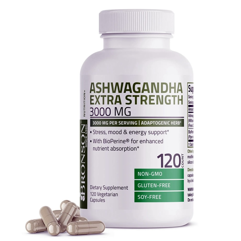 Ashwagandha 3000 mg cu Bioperina, 120 capsule, Bronson Laboratories