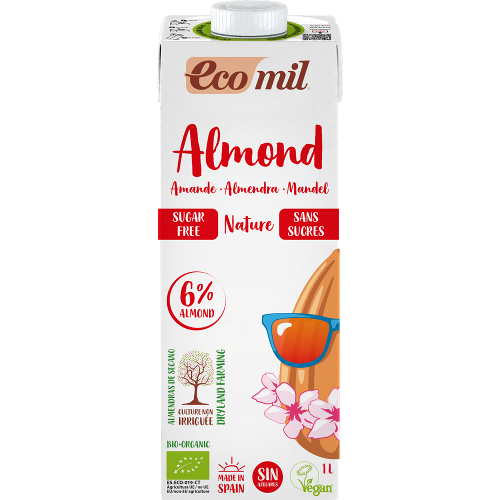 Bautura vegetala Bio de migdale neindulcita fara gluten, 1000 ml, Ecomil