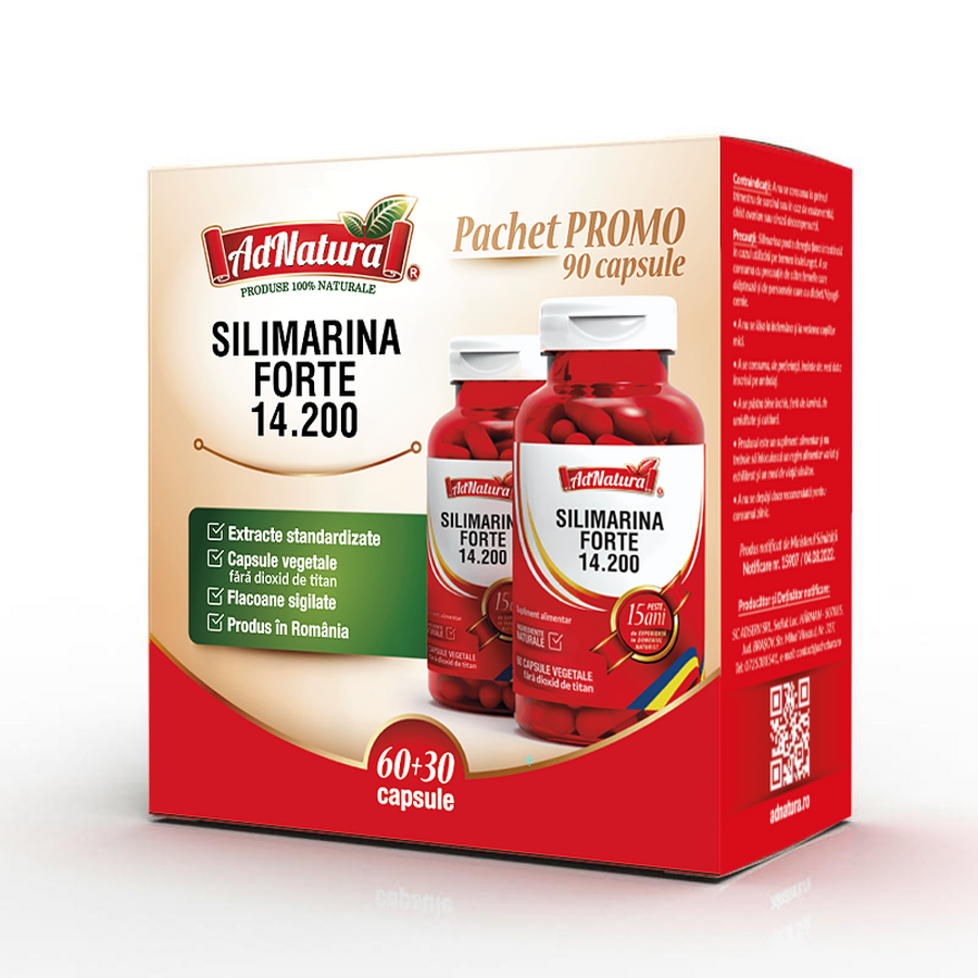 Pachet Silimarina Forte, 14.200, 60 + 30 capsule, AdNatura : Farmacia ...