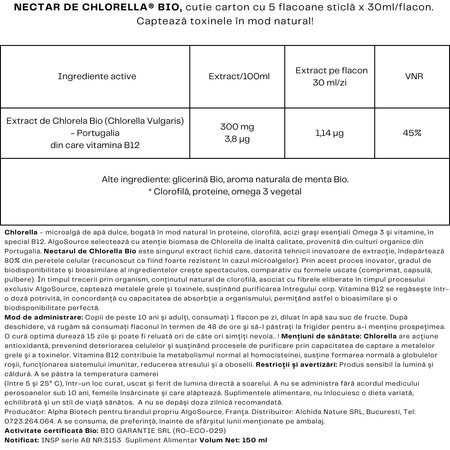 Nectar de Chlorella Bio, 5 flacoane x 30 ml, Algosourse 625270