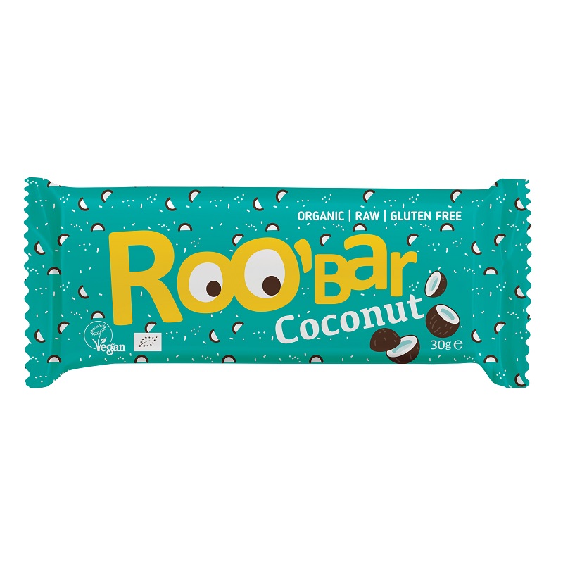 Baton raw bio fara gluten cu seminte de chia si cocos, 30 g, Roobar