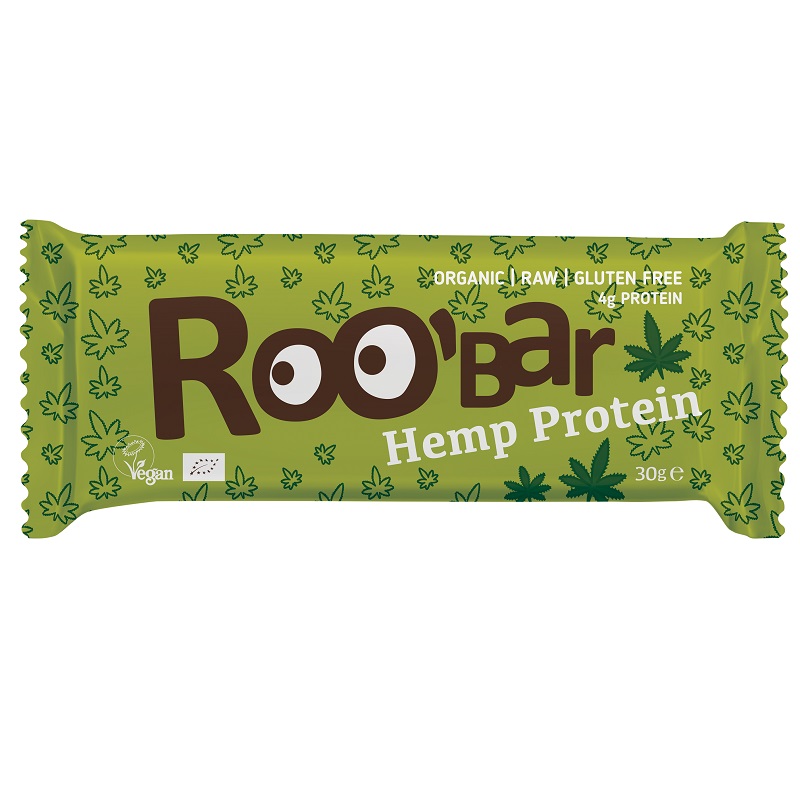 Baton proteic raw bio fara gluten cu canepa, 30 g, Roobar