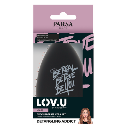 Perie de buzunar pentru descurcat Wet & Dry  - Negru Lov.U, 1 bucata, Parsa