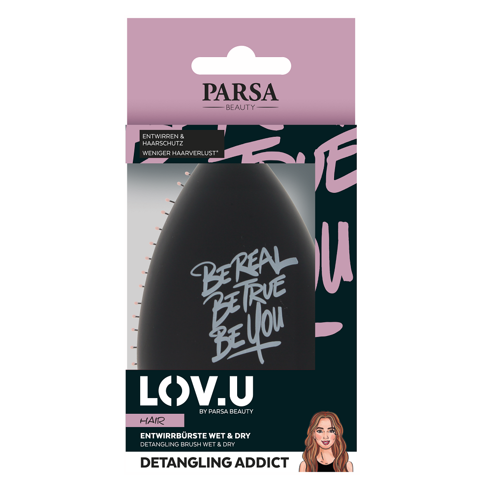 Perie de buzunar pentru descurcat Wet & Dry LOV.U - Negru, 1 bucata, Parsa