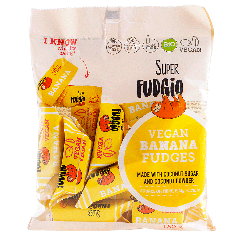 Caramele Bio fara gluten cu aroma de banane, 150 g, Super Fudgio