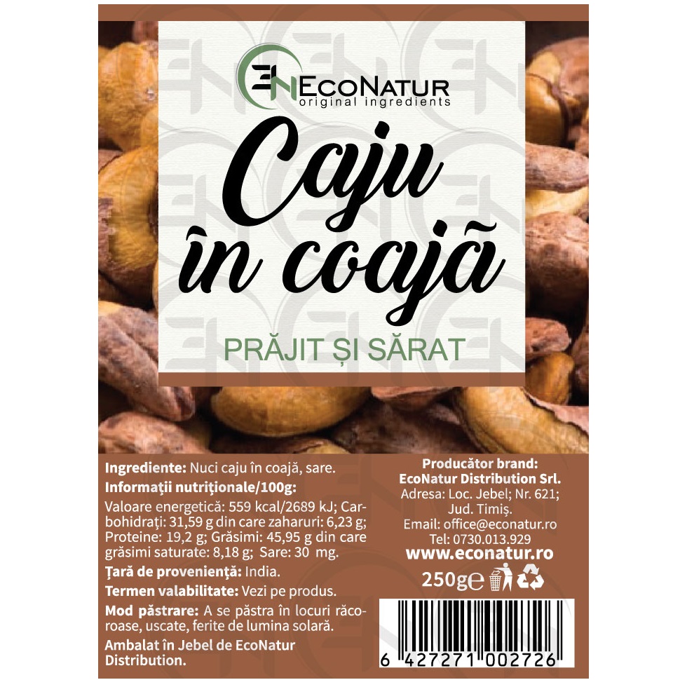 Caju in coaja prajite si sarate, 250 g, EcoNatur