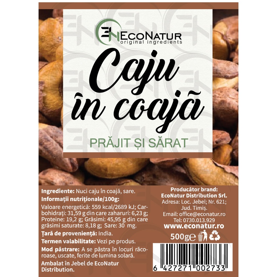 Caju in coaja prajite si sarate, 500 g, EcoNatur