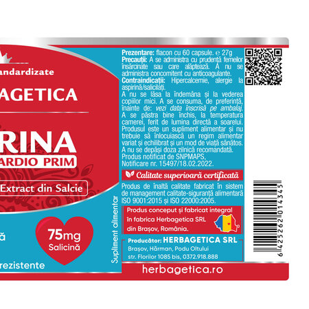 Aspirina Cardio Prim, 60 capsule, Herbagetica 688743