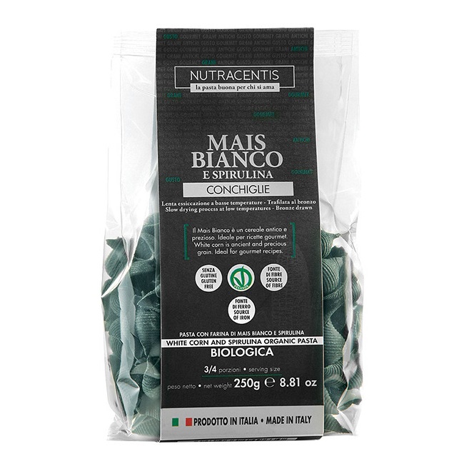 Paste bio fara gluten din faina de porumb alb cu spirulina, 250 g, Nutracentis